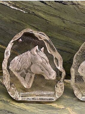 Lucite Horses Hand Crafted Figurines Set of 2 Vintage